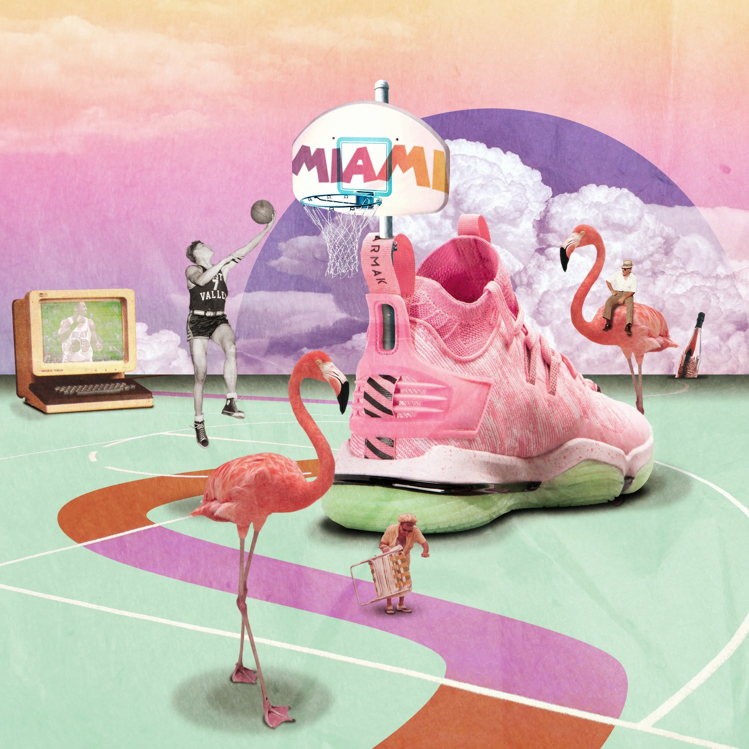 affiche artistique avec chaussures, pancarte dans couleurs pastels